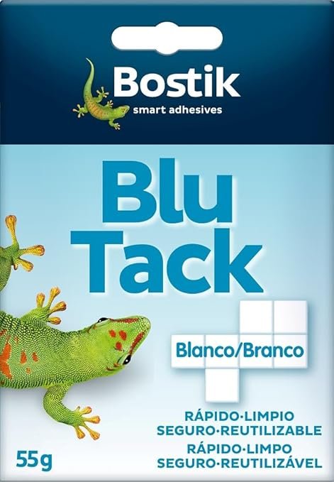 BOSTIK Blu Tack Blanco, Masilla Adhesiva Cuarteada, Moldeable y Reutilizable