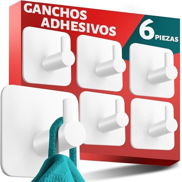 Menz Ganchos adhesivos para pared en un set de 6 piezas Blanco inox