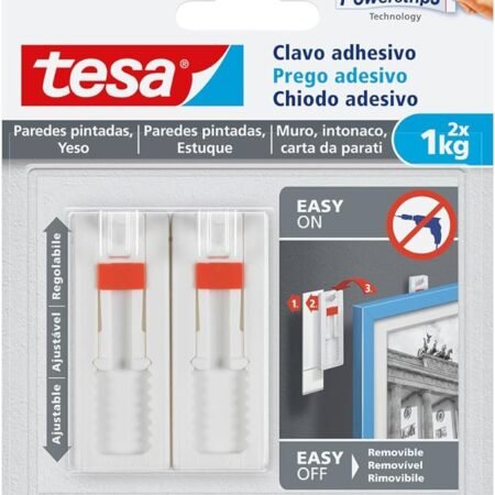 Tesa Clavo adhesivo ajustable, ideal para cuadros, para paredes pintadas y yeso (1 kg)